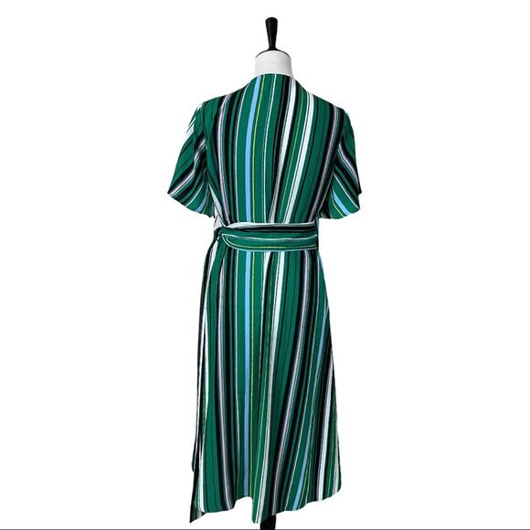 Halogen Women's Wrap Tie Waist Midi Dress Green Black Multi Stripes Size SP - Picture 6 of 14